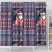 Hawaii Mele Kalikimaka Shower Curtain Aloha and Christmas Elements Patchwork Blue Style LT03 - Polynesian Pride