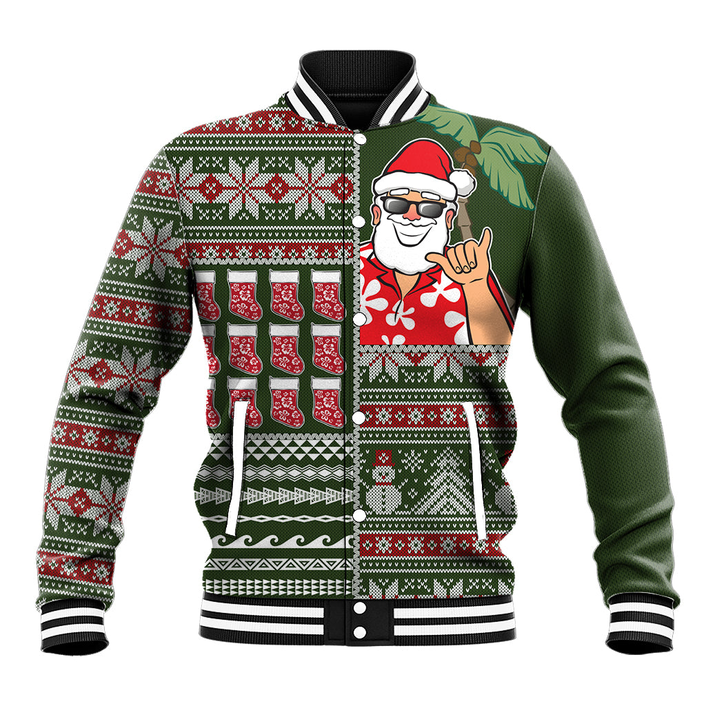 Hawaii Mele Kalikimaka Baseball Jacket Aloha and Christmas Elements Patchwork Green Style LT03 Unisex Green - Polynesian Pride