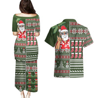 Hawaii Mele Kalikimaka Couples Matching Puletasi Dress and Hawaiian Shirt Aloha and Christmas Elements Patchwork Green Style LT03 - Polynesian Pride