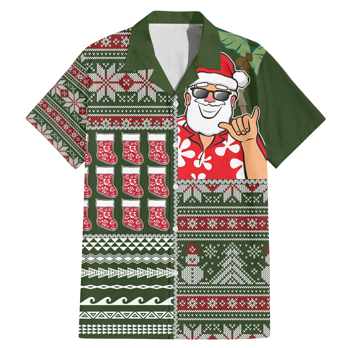 Hawaii Mele Kalikimaka Family Matching Mermaid Dress and Hawaiian Shirt Aloha and Christmas Elements Patchwork Green Style LT03 Dad's Shirt - Short Sleeve Green - Polynesian Pride