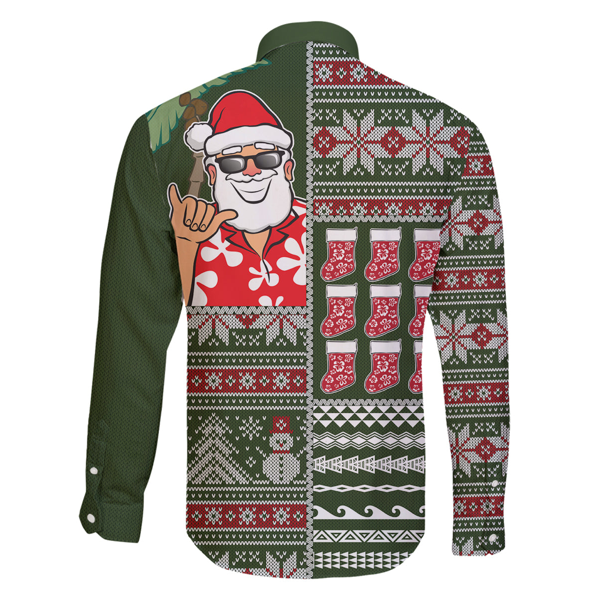 Hawaii Mele Kalikimaka Family Matching Off Shoulder Maxi Dress and Hawaiian Shirt Aloha and Christmas Elements Patchwork Green Style LT03 - Polynesian Pride