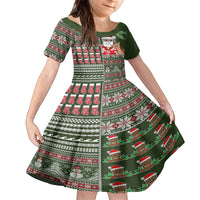 Hawaii Mele Kalikimaka Kid Short Sleeve Dress Aloha and Christmas Elements Patchwork Green Style LT03 KID Green - Polynesian Pride