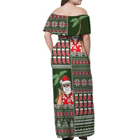 Hawaii Mele Kalikimaka Off Shoulder Maxi Dress Aloha and Christmas Elements Patchwork Green Style LT03 - Polynesian Pride