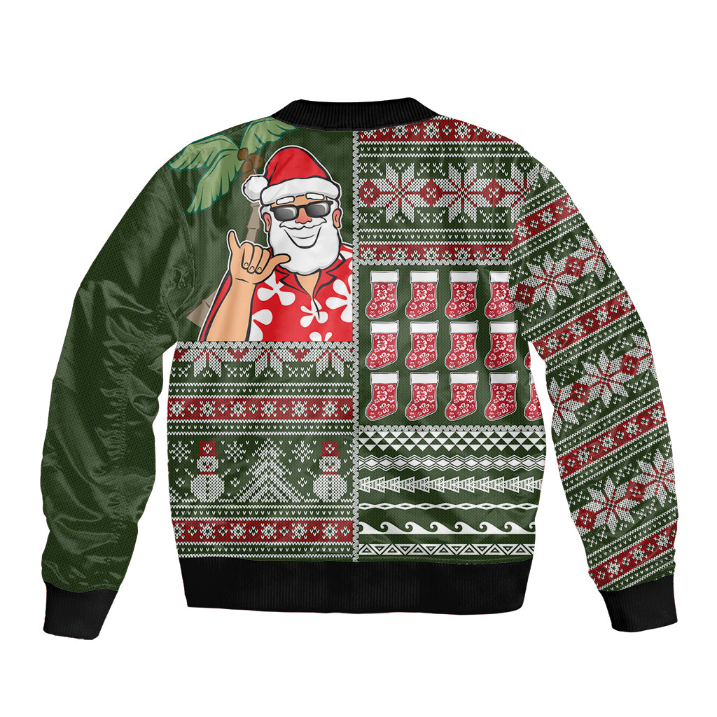 Hawaii Mele Kalikimaka Sleeve Zip Bomber Jacket Aloha and Christmas Elements Patchwork Green Style LT03 - Polynesian Pride