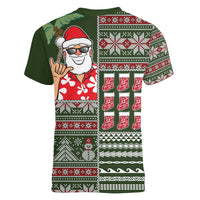 Hawaii Mele Kalikimaka Women V Neck T Shirt Aloha and Christmas Elements Patchwork Green Style LT03 - Polynesian Pride
