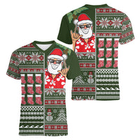 Hawaii Mele Kalikimaka Women V Neck T Shirt Aloha and Christmas Elements Patchwork Green Style LT03 - Polynesian Pride