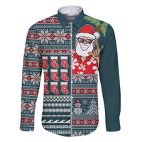 Hawaii Mele Kalikimaka Family Matching Off Shoulder Short Dress and Hawaiian Shirt Aloha and Christmas Elements Patchwork Turquoise Style LT03 Dad's Shirt - Long Sleeve Turquoise - Polynesian Pride