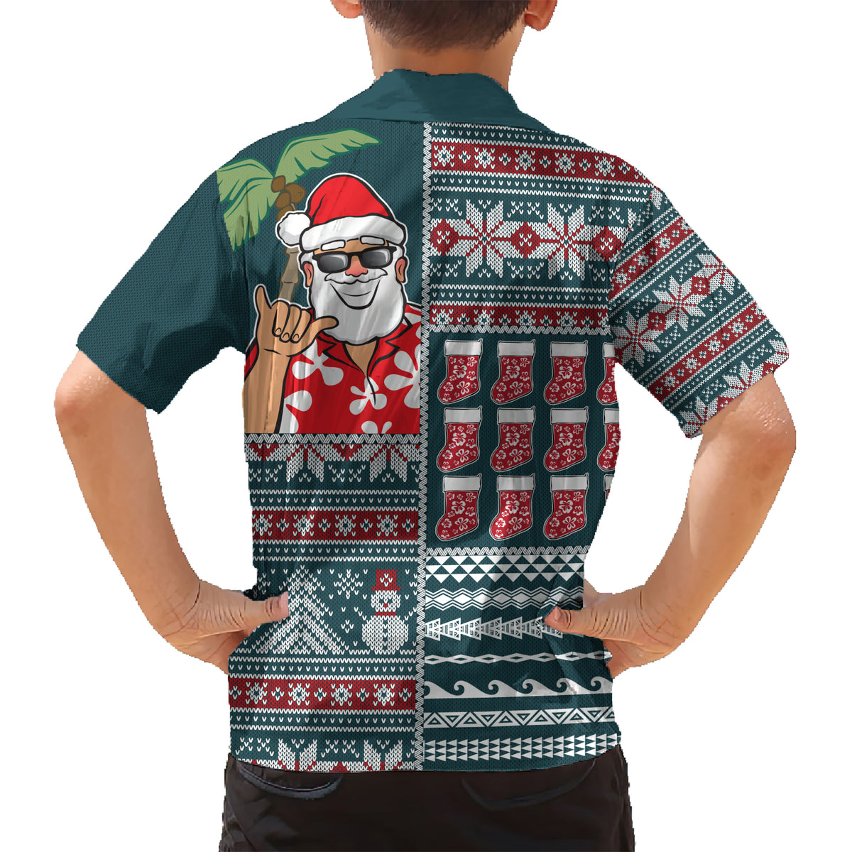 Hawaii Mele Kalikimaka Kid Hawaiian Shirt Aloha and Christmas Elements Patchwork Turquoise Style LT03 - Polynesian Pride