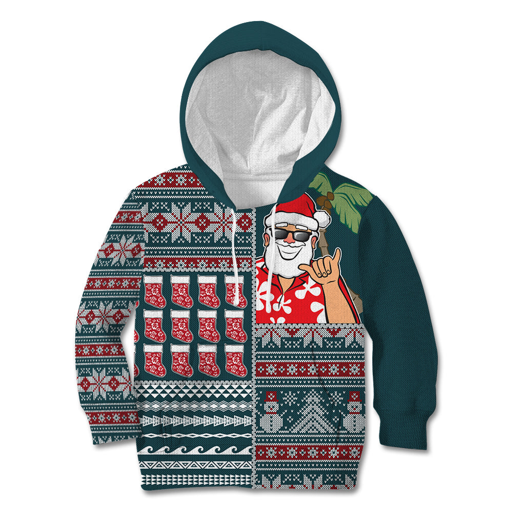 Hawaii Mele Kalikimaka Kid Hoodie Aloha and Christmas Elements Patchwork Turquoise Style LT03 Turquoise - Polynesian Pride
