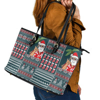 Hawaii Mele Kalikimaka Leather Tote Bag Aloha and Christmas Elements Patchwork Turquoise Style LT03 - Polynesian Pride