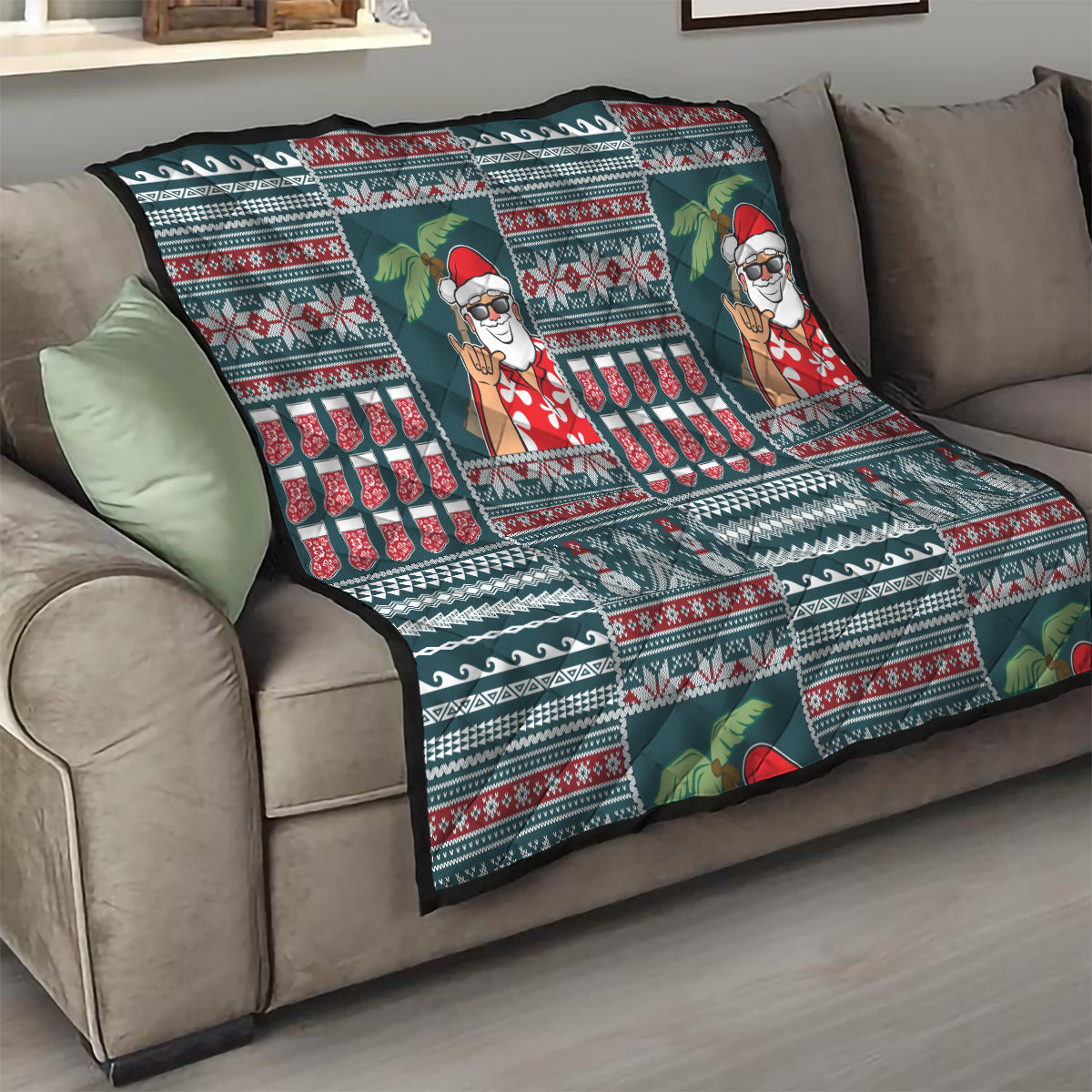 Hawaii Mele Kalikimaka Quilt Aloha and Christmas Elements Patchwork Turquoise Style LT03 - Polynesian Pride