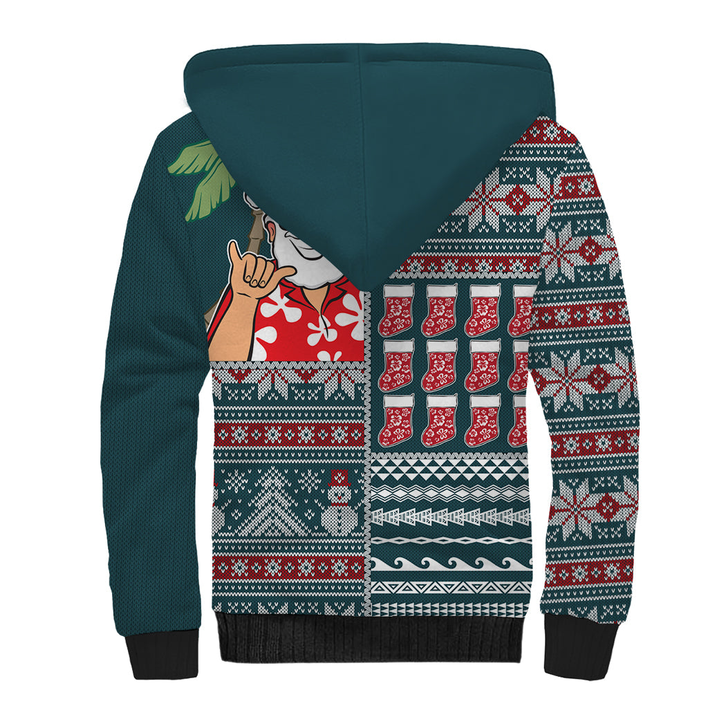 Hawaii Mele Kalikimaka Sherpa Hoodie Aloha and Christmas Elements Patchwork Turquoise Style LT03 - Polynesian Pride
