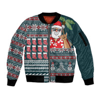 Hawaii Mele Kalikimaka Sleeve Zip Bomber Jacket Aloha and Christmas Elements Patchwork Turquoise Style LT03 Unisex Turquoise - Polynesian Pride