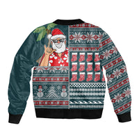 Hawaii Mele Kalikimaka Sleeve Zip Bomber Jacket Aloha and Christmas Elements Patchwork Turquoise Style LT03 - Polynesian Pride