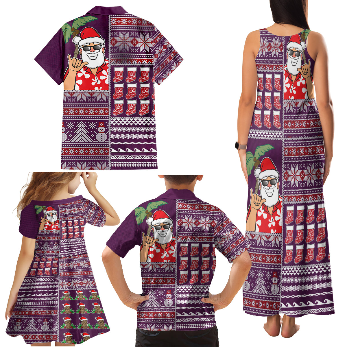 Hawaii Mele Kalikimaka Family Matching Tank Maxi Dress and Hawaiian Shirt Aloha and Christmas Elements Patchwork Pink Style LT03 - Polynesian Pride