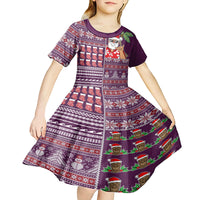 Hawaii Mele Kalikimaka Kid Short Sleeve Dress Aloha and Christmas Elements Patchwork Pink Style LT03 - Polynesian Pride