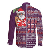 Hawaii Mele Kalikimaka Long Sleeve Button Shirt Aloha and Christmas Elements Patchwork Pink Style LT03 - Polynesian Pride