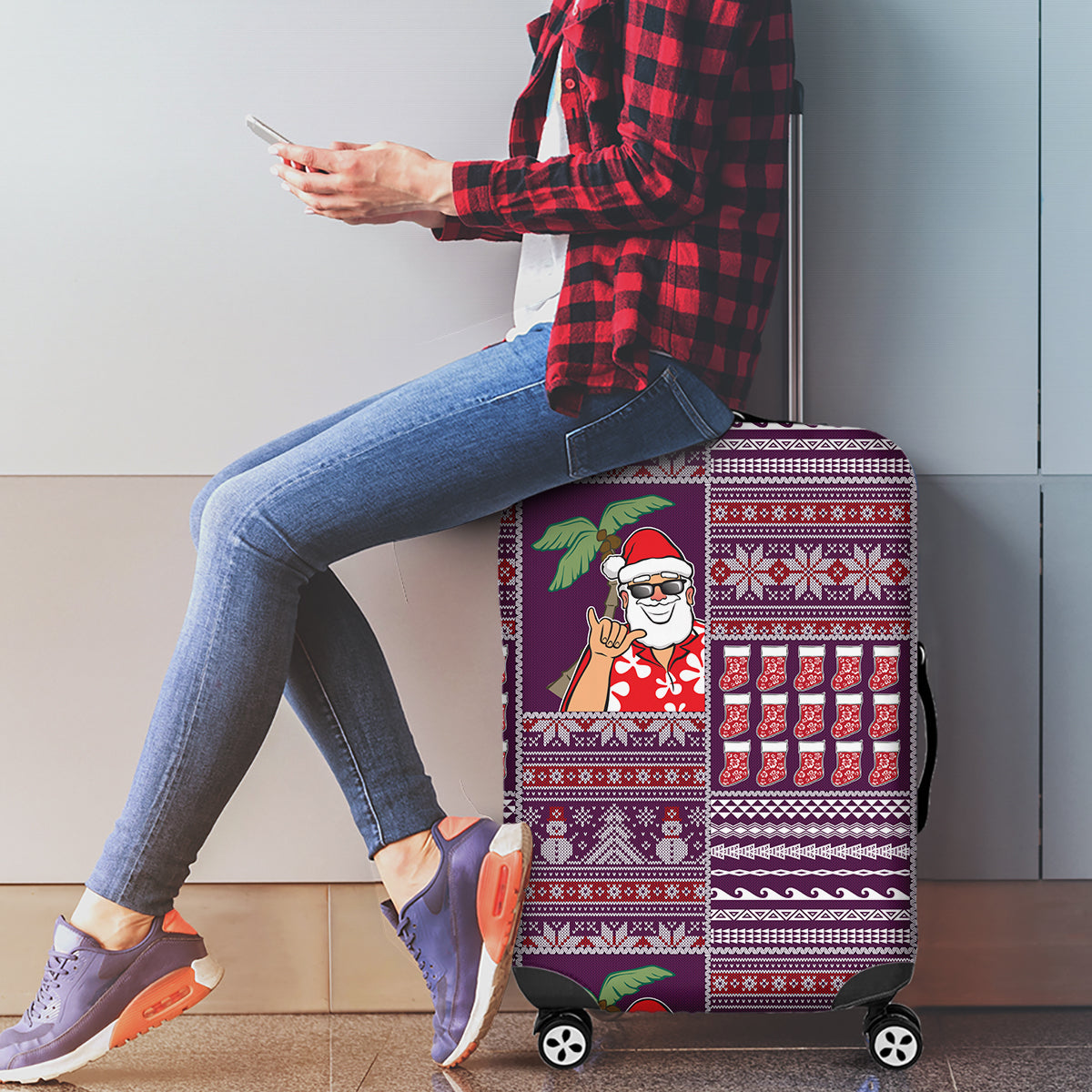 Hawaii Mele Kalikimaka Luggage Cover Aloha and Christmas Elements Patchwork Pink Style LT03 - Polynesian Pride