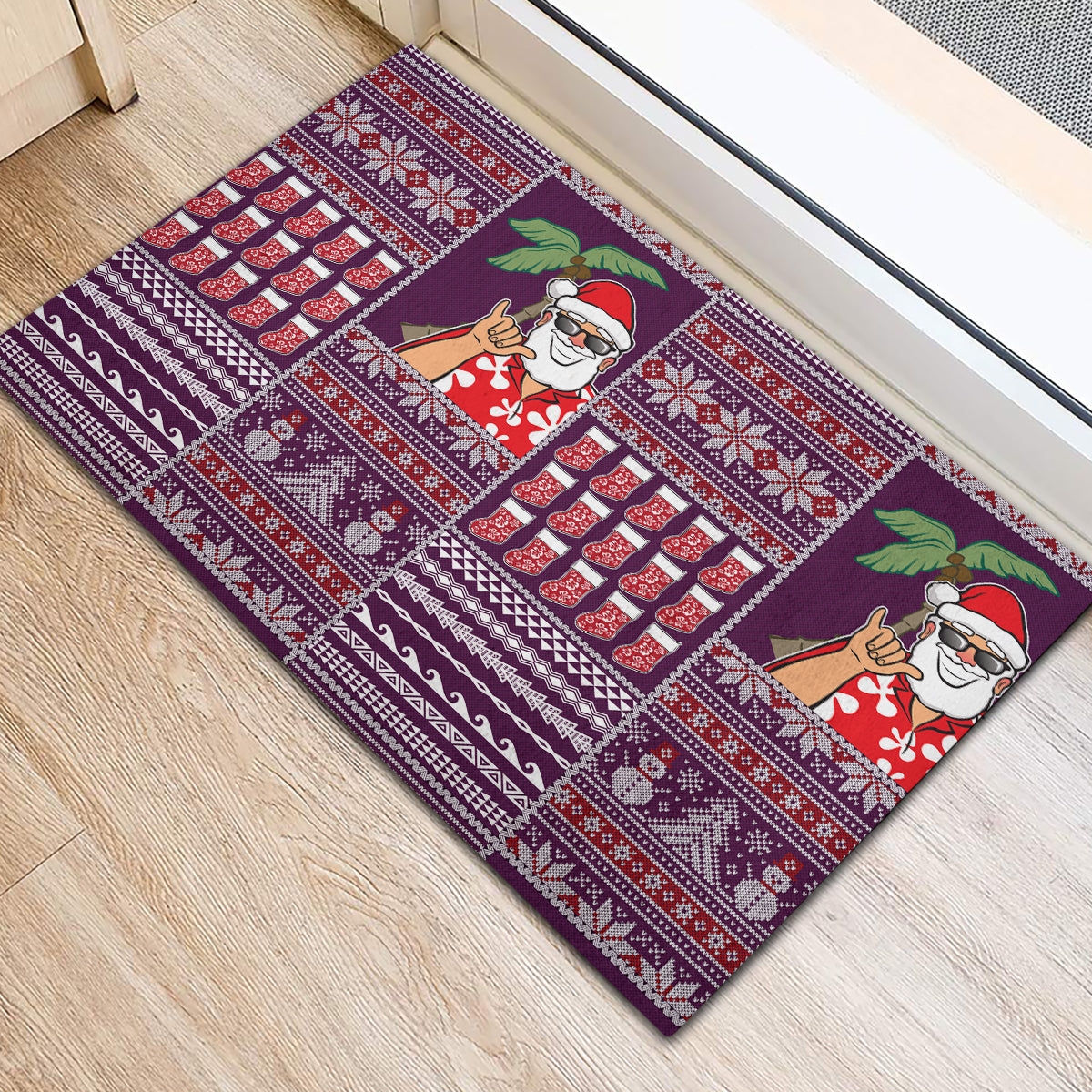 Hawaii Mele Kalikimaka Rubber Doormat Aloha and Christmas Elements Patchwork Pink Style LT03 - Polynesian Pride
