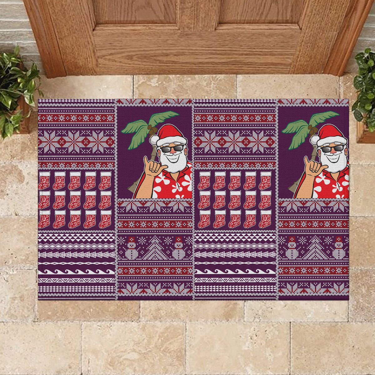 Hawaii Mele Kalikimaka Rubber Doormat Aloha and Christmas Elements Patchwork Pink Style LT03 - Polynesian Pride