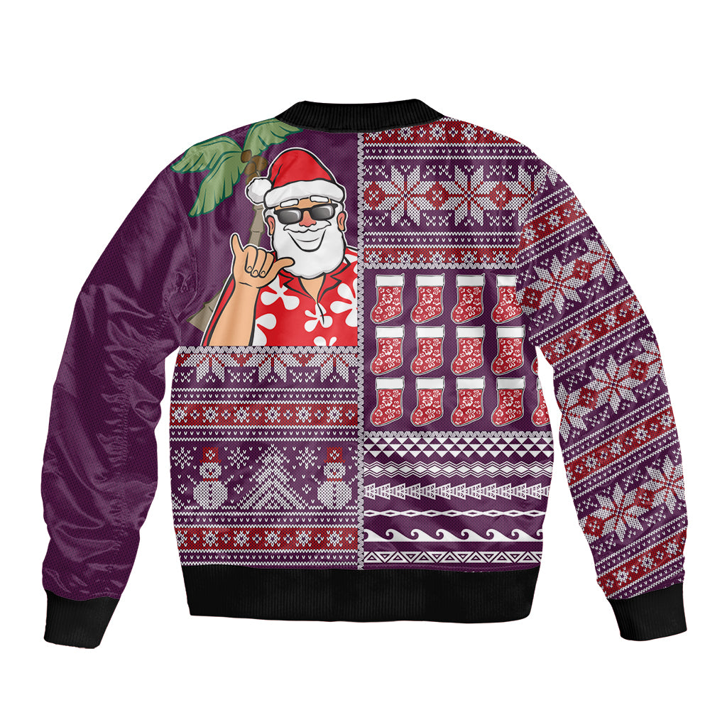 Hawaii Mele Kalikimaka Sleeve Zip Bomber Jacket Aloha and Christmas Elements Patchwork Pink Style LT03 - Polynesian Pride