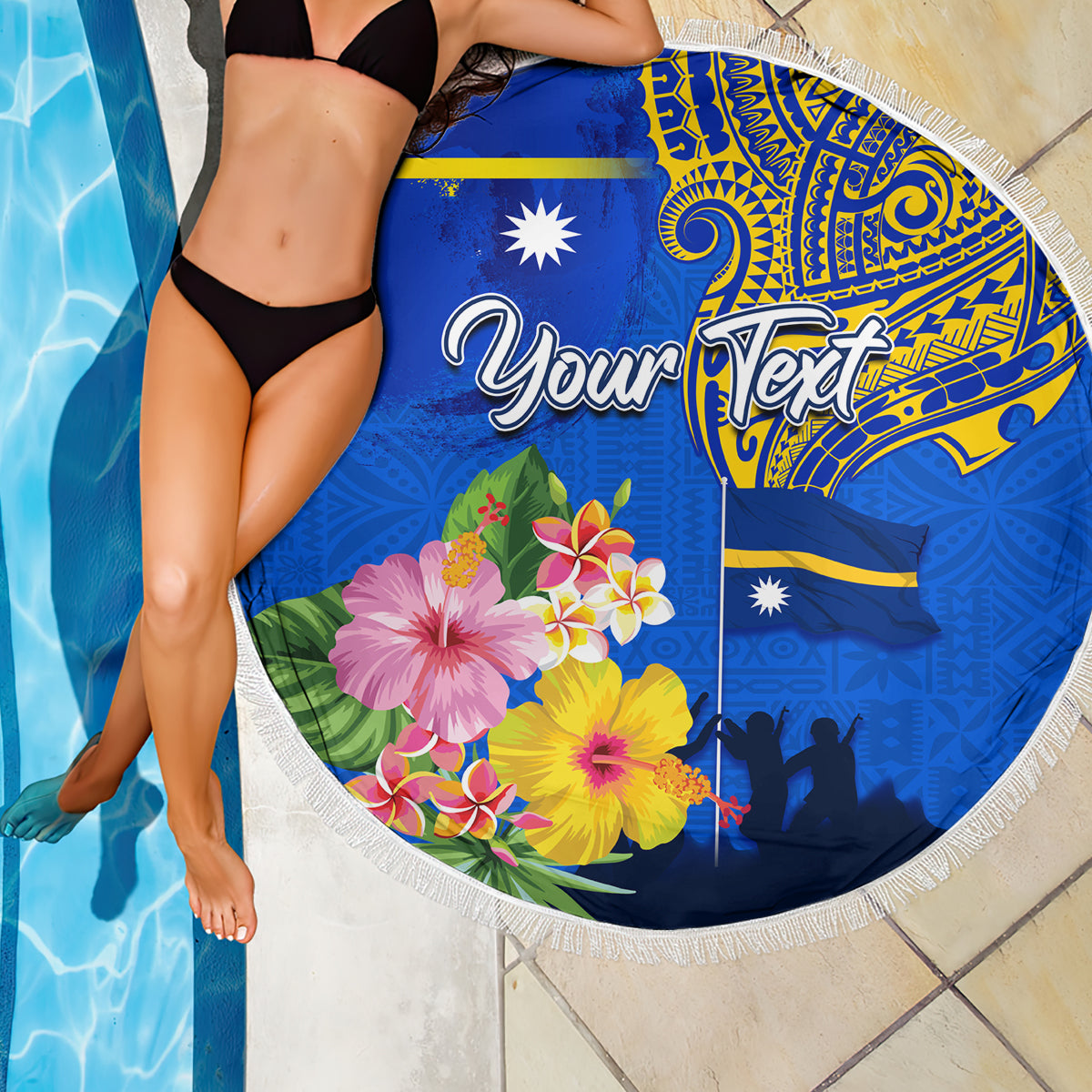 Personalised Nauru Independence Day Beach Blanket Nauruan Tribal Flag Style LT03 - Polynesian Pride