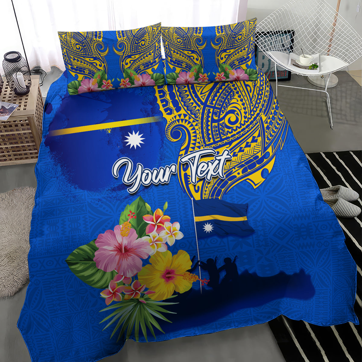 Personalised Nauru Independence Day Bedding Set Nauruan Tribal Flag Style LT03 - Polynesian Pride