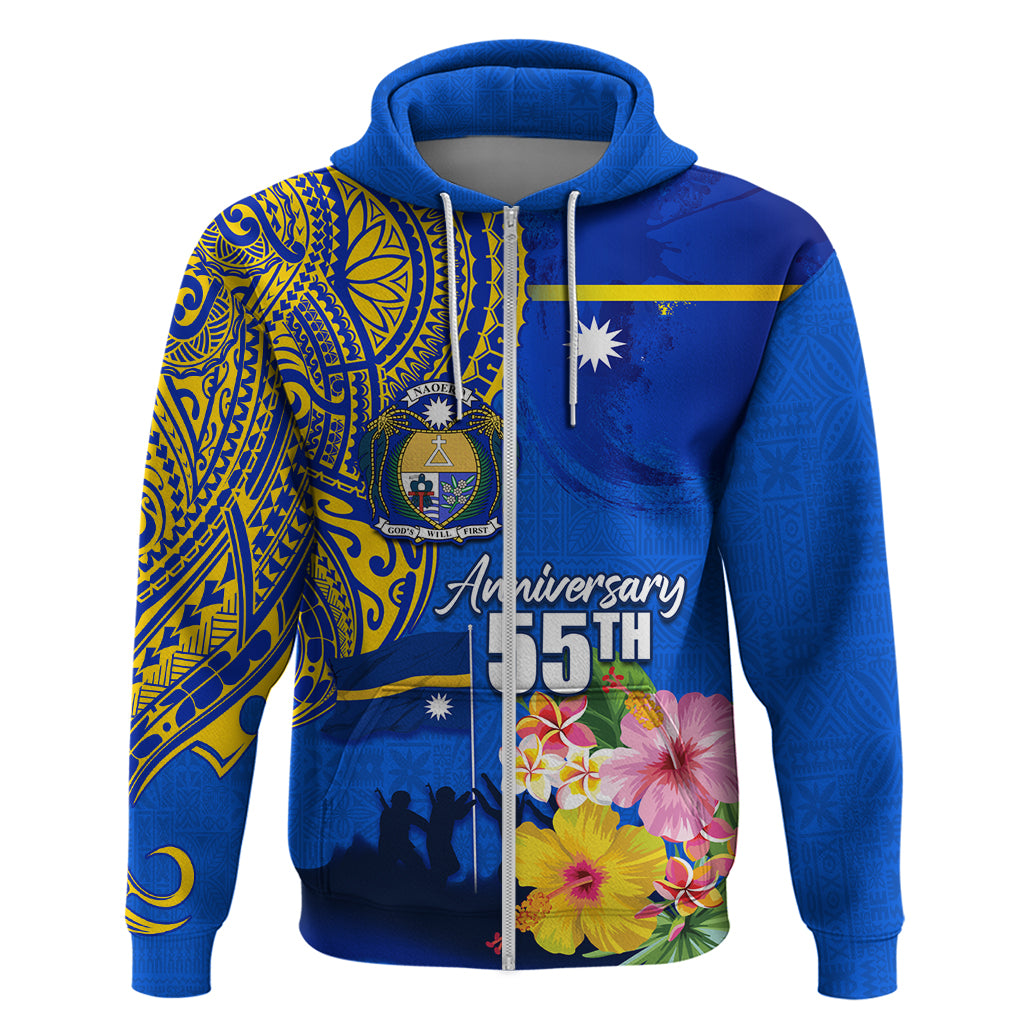 Personalised Nauru Independence Day Hoodie Nauruan Tribal Flag Style LT03 Zip Hoodie Blue - Polynesian Pride