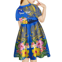 Personalised Nauru Independence Day Kid Short Sleeve Dress Nauruan Tribal Flag Style LT03 - Polynesian Pride