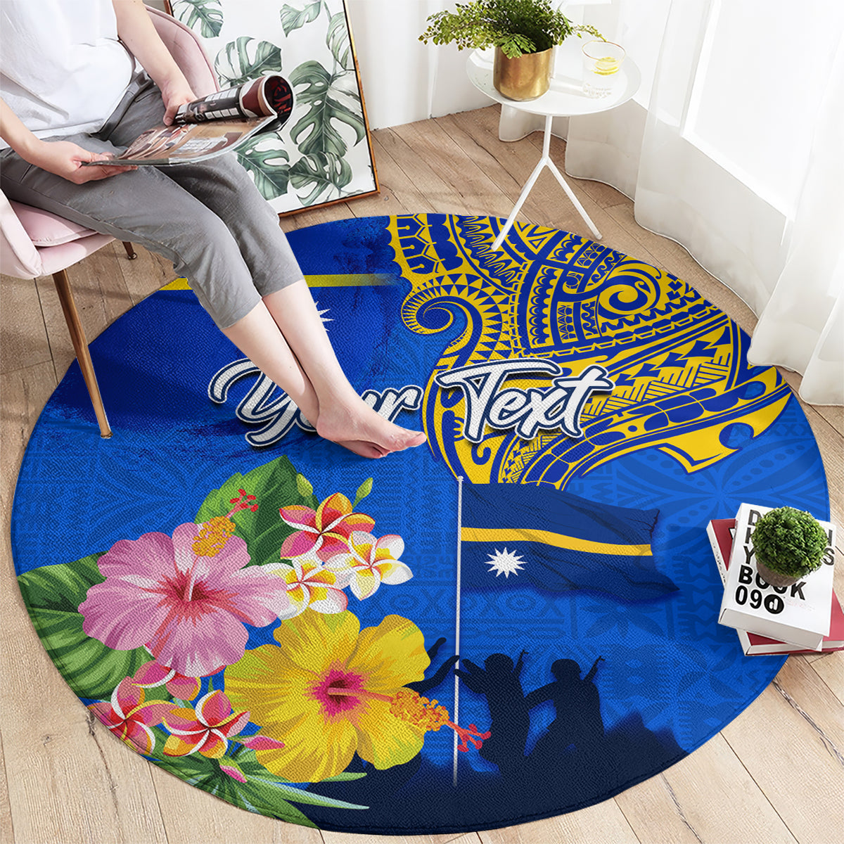 Personalised Nauru Independence Day Round Carpet Nauruan Tribal Flag Style LT03 - Polynesian Pride