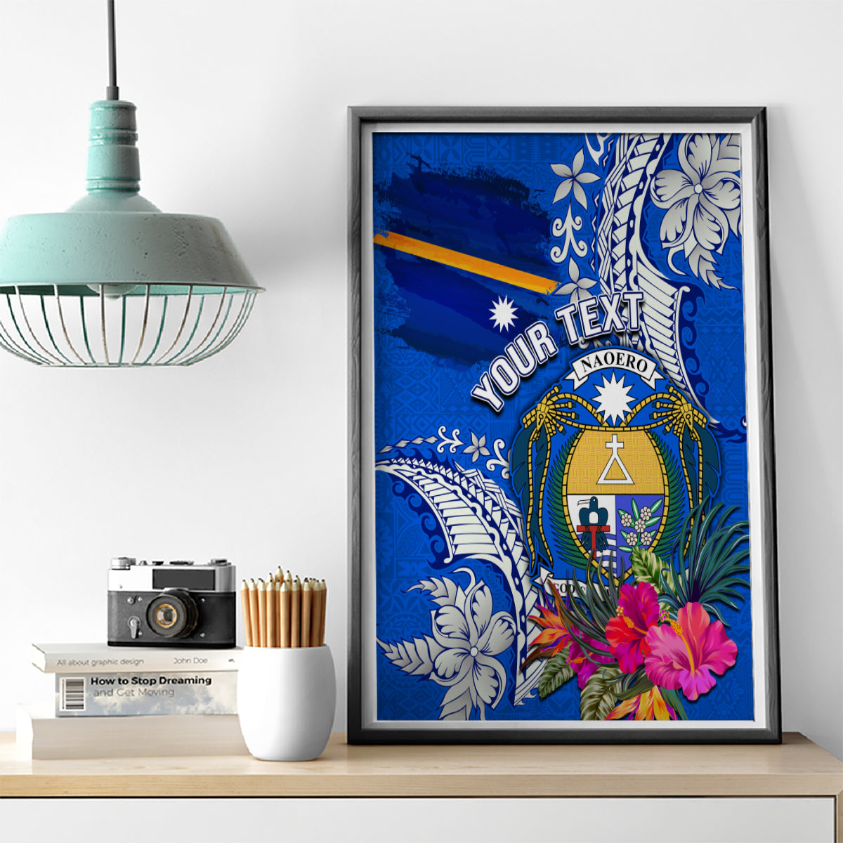 Personalised Nauru Coat of Arms Canvas Wall Art Tropical Flower Polynesian Pattern LT03 - Polynesian Pride