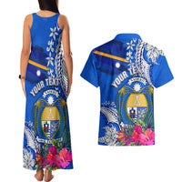 Personalised Nauru Coat of Arms Couples Matching Tank Maxi Dress and Hawaiian Shirt Tropical Flower Polynesian Pattern LT03 - Polynesian Pride