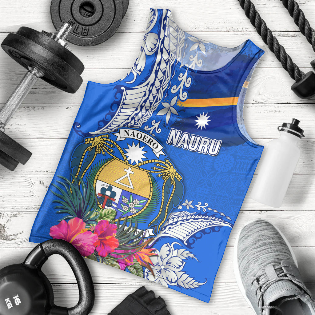 Personalised Nauru Coat of Arms Men Tank Top Tropical Flower Polynesian Pattern LT03 - Polynesian Pride