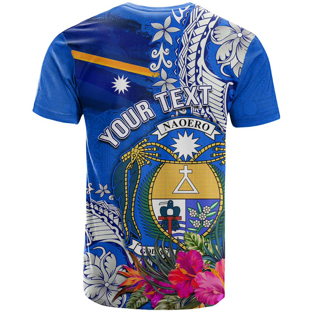 Personalised Nauru Coat of Arms T Shirt Tropical Flower Polynesian Pattern LT03 - Polynesian Pride