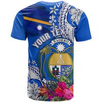 Personalised Nauru Coat of Arms T Shirt Tropical Flower Polynesian Pattern LT03 - Polynesian Pride