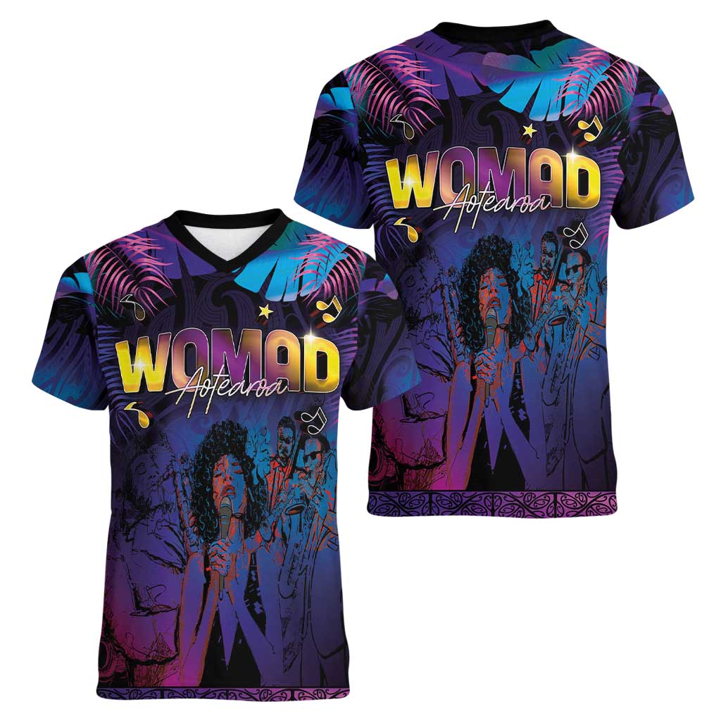 Aotearoa Arts Festival 2025 Women V-Neck T-Shirt Maori Music Art Dance - Rhythmic Vibes