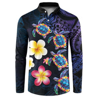 Hawaiian Turtles and Plumeria Button Sweatshirt Polynesian Art Tribal Tattoo Dark Aqua Color LT03 Blue - Polynesian Pride