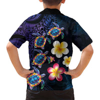 Hawaiian Turtles and Plumeria Hawaiian Shirt Polynesian Art Tribal Tattoo Dark Aqua Color