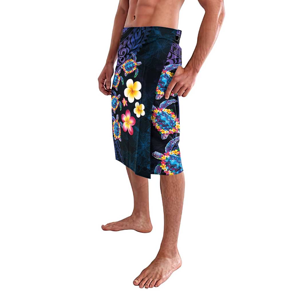 Hawaiian Turtles and Plumeria Lavalava Polynesian Art Tribal Tattoo Dark Aqua Color