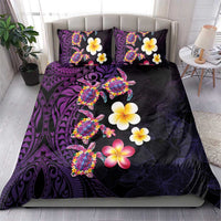 Hawaiian Turtles and Plumeria Bedding Set Polynesian Art Tribal Tattoo Deep Violet Color LT03 - Polynesian Pride