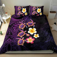 Hawaiian Turtles and Plumeria Bedding Set Polynesian Art Tribal Tattoo Deep Violet Color LT03 - Polynesian Pride