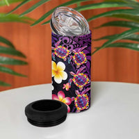 Hawaiian Turtles and Plumeria 4 in 1 Can Cooler Tumbler Polynesian Art Tribal Tattoo Deep Violet Color