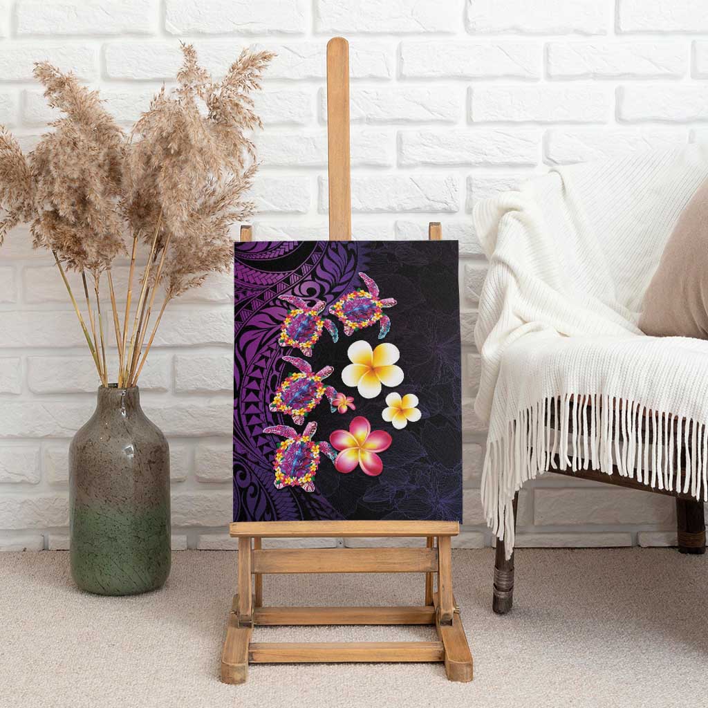 Hawaiian Turtles and Plumeria Canvas Wall Art Polynesian Art Tribal Tattoo Deep Violet Color