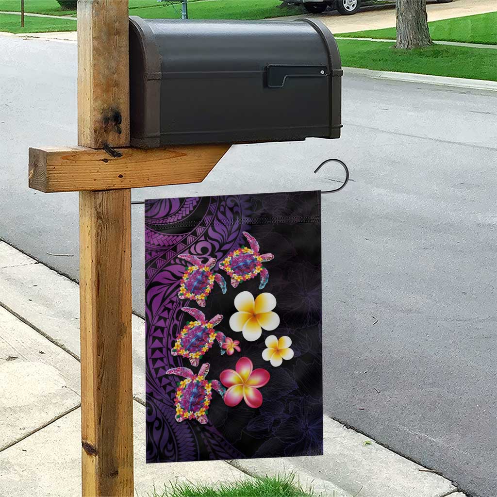 Hawaiian Turtles and Plumeria Garden Flag Polynesian Art Tribal Tattoo Deep Violet Color