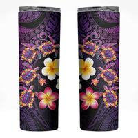 Hawaiian Turtles and Plumeria Skinny Tumbler Polynesian Art Tribal Tattoo Deep Violet Color