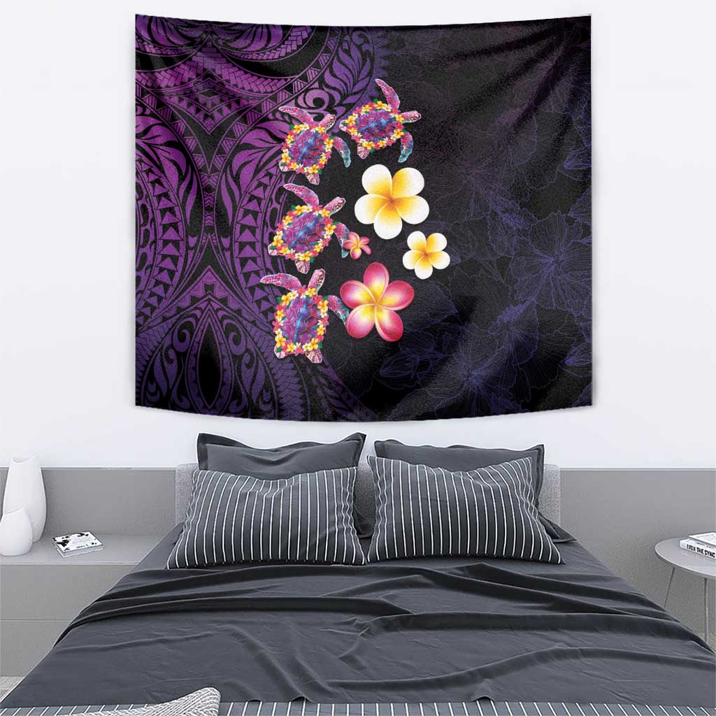 Hawaiian Turtles and Plumeria Tapestry Polynesian Art Tribal Tattoo Deep Violet Color LT03 - Polynesian Pride