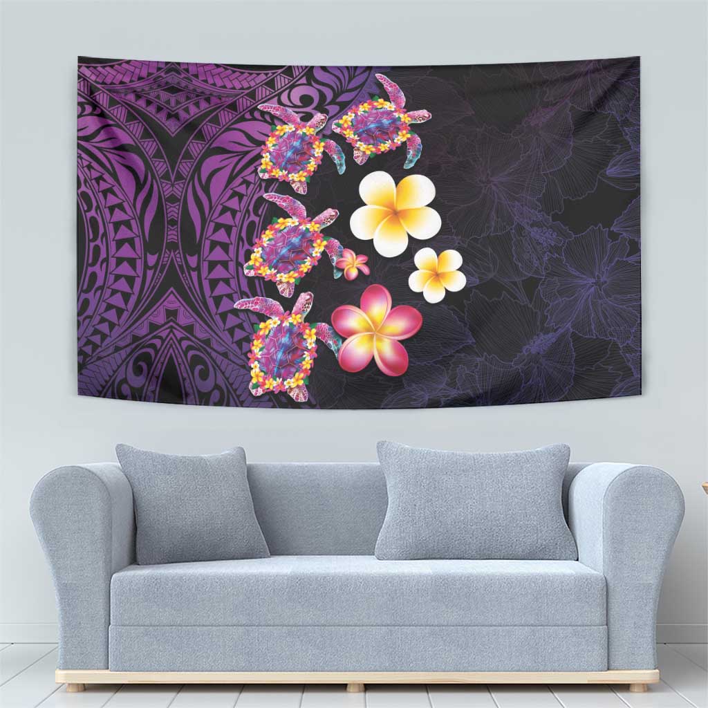 Hawaiian Turtles and Plumeria Tapestry Polynesian Art Tribal Tattoo Deep Violet Color LT03 - Polynesian Pride