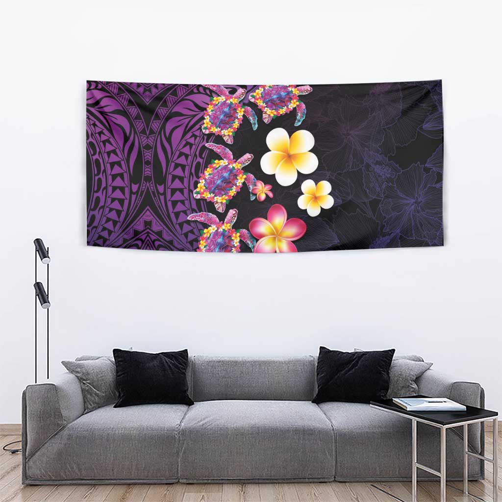 Hawaiian Turtles and Plumeria Tapestry Polynesian Art Tribal Tattoo Deep Violet Color LT03 - Polynesian Pride