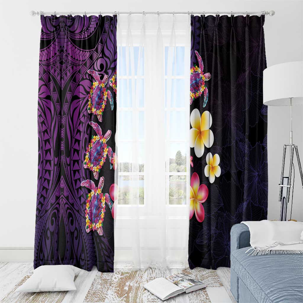 Hawaiian Turtles and Plumeria Window Curtain Polynesian Art Tribal Tattoo Deep Violet Color