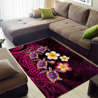 Hawaiian Turtles and Plumeria Area Rug Polynesian Art Tribal Tattoo Cerise